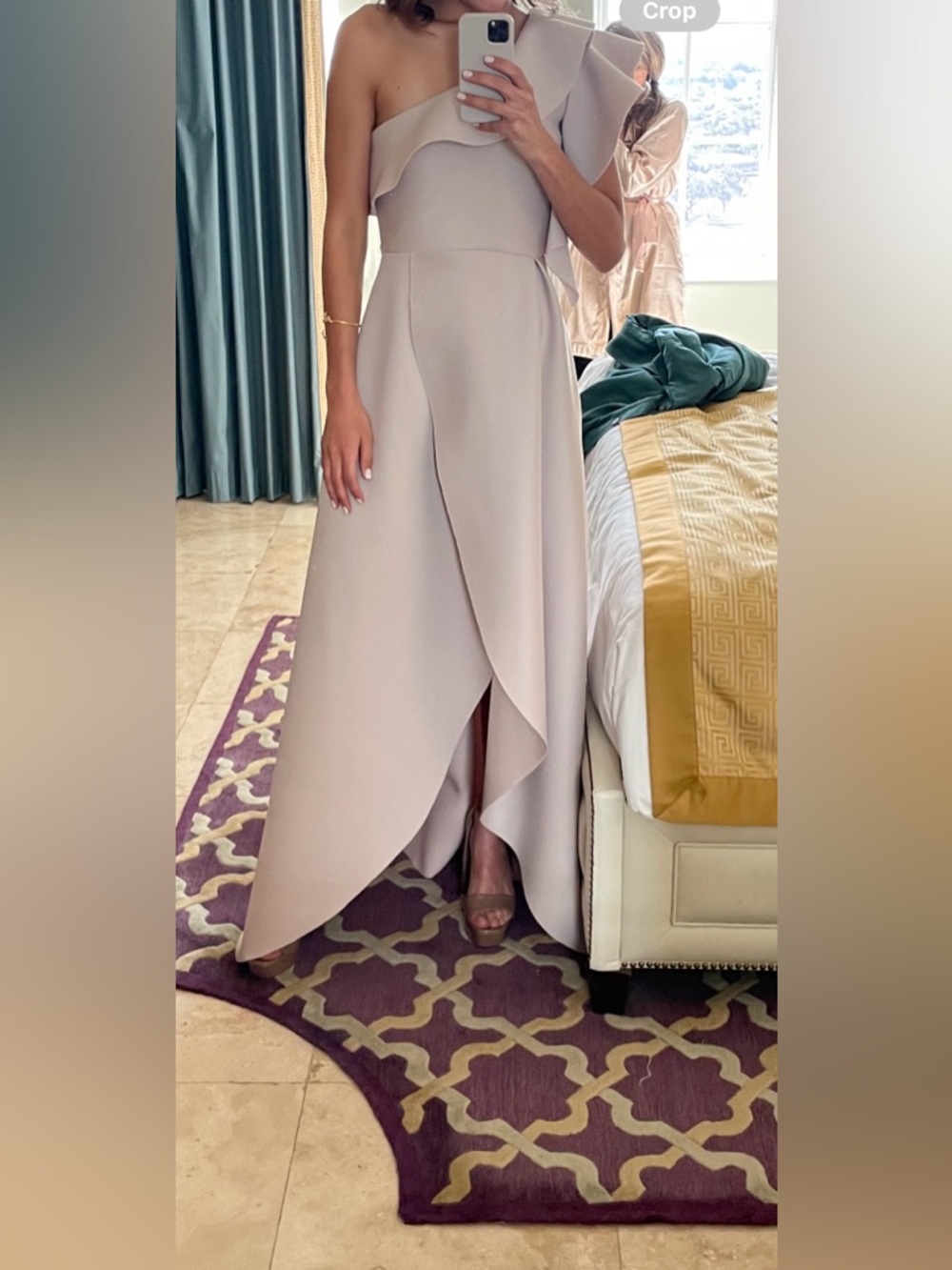 One-Shoulder Ruffle Maxi Dress in Nude